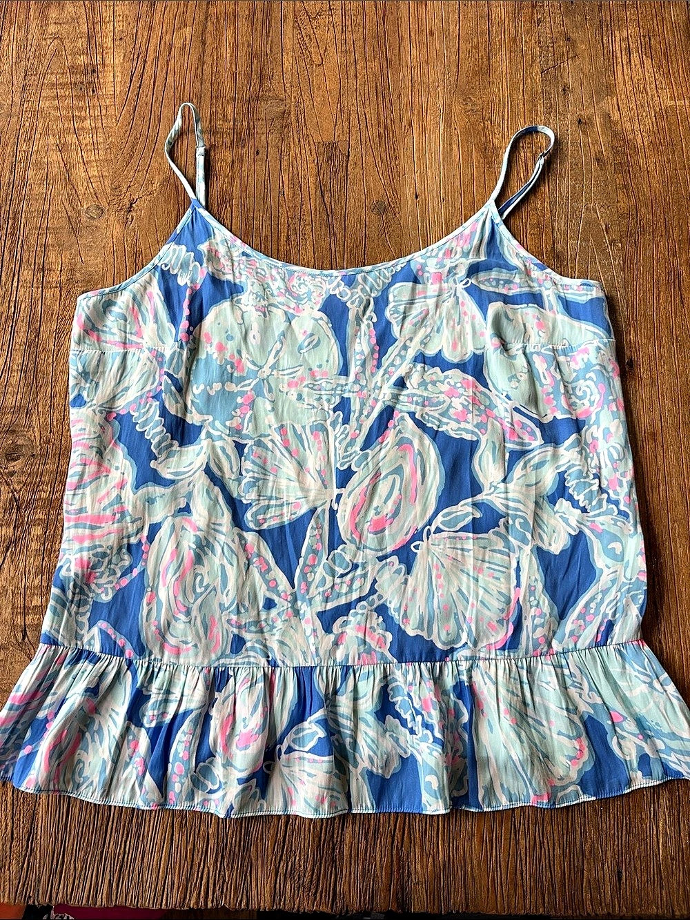 Lilly Pulitzer Dusk Silk Top Floral Cami Blue & Pink
